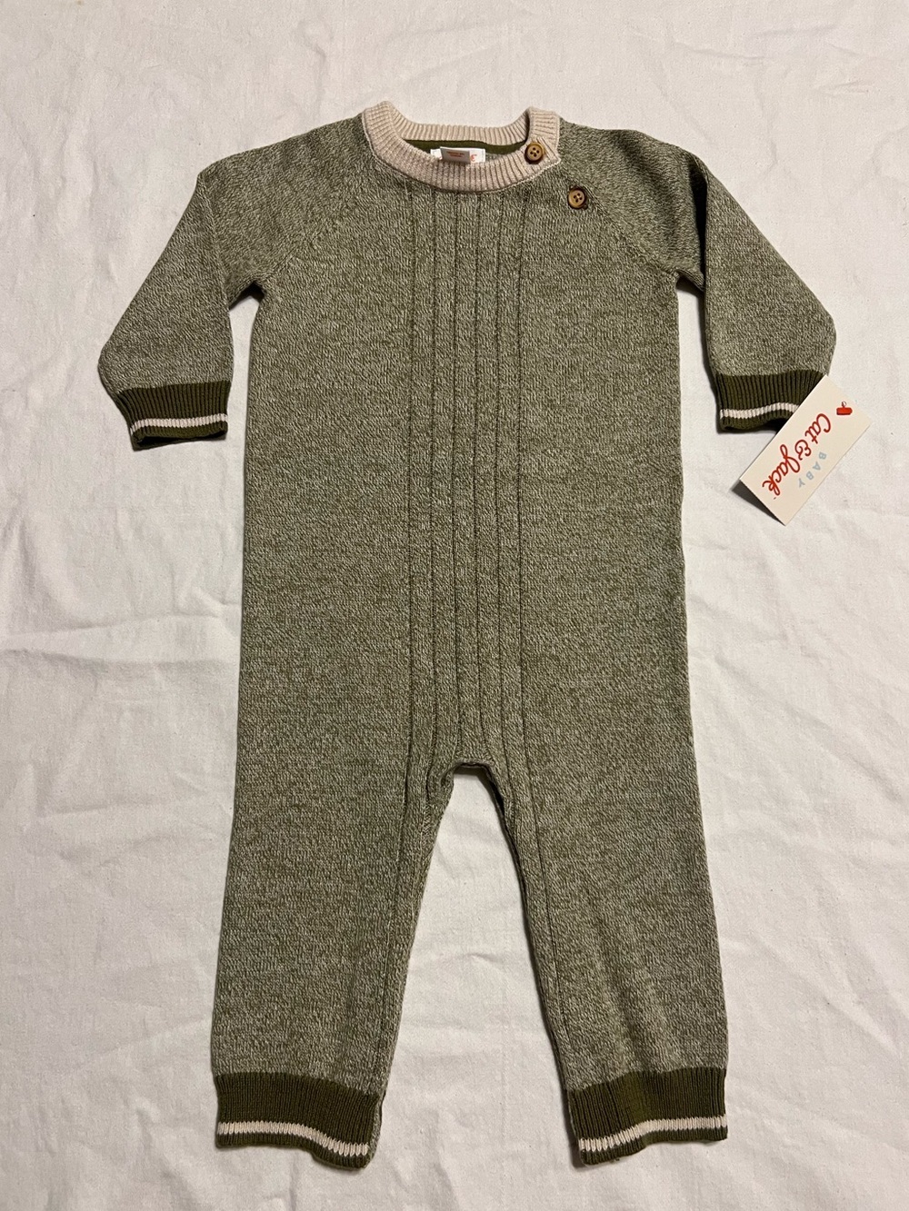 Cat & Jack Olive Green Knit Baby One-Piece Footie